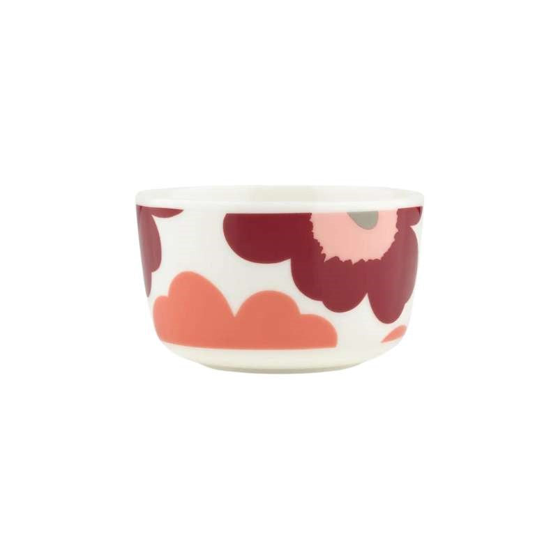 Oiva Unikko Bowl 250ml in white, dark cherry, salmon red