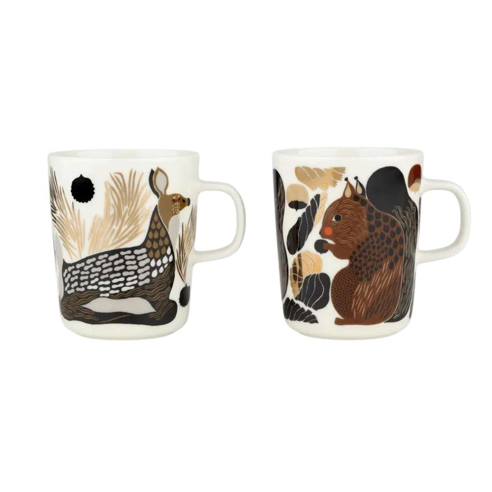 Oiva Kurre &amp; Peura Mug 250ml in white, brown, green - Set of 2