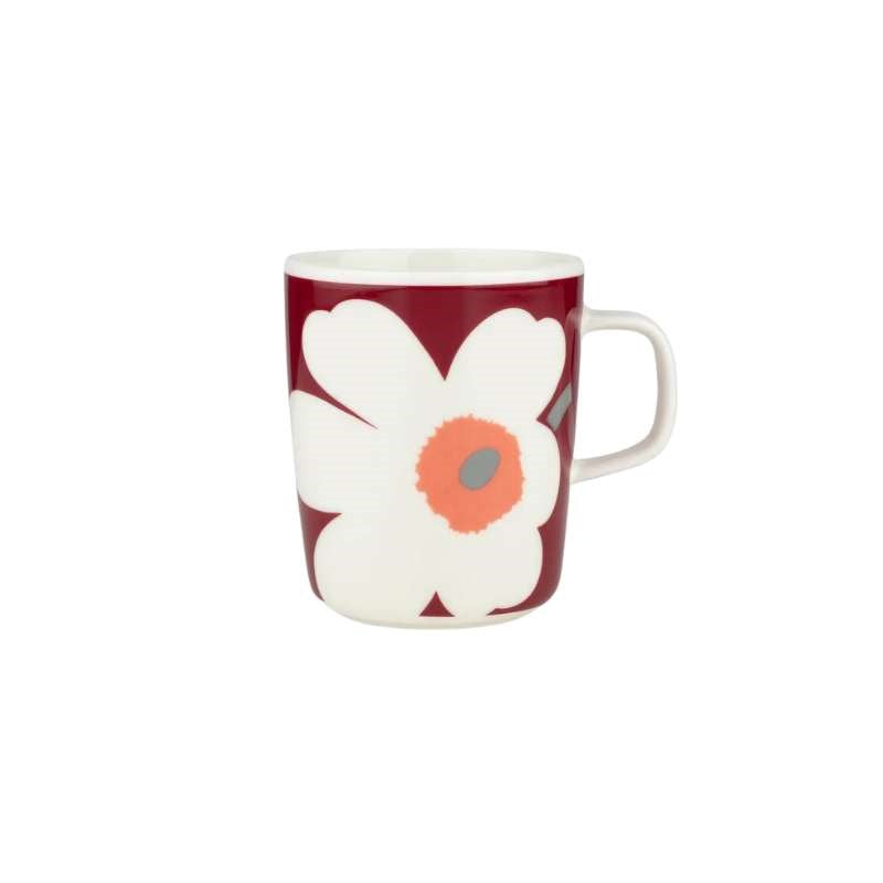 Oiva Unikko Anniversary Mug 250ml in white, dark cherry, ash grey