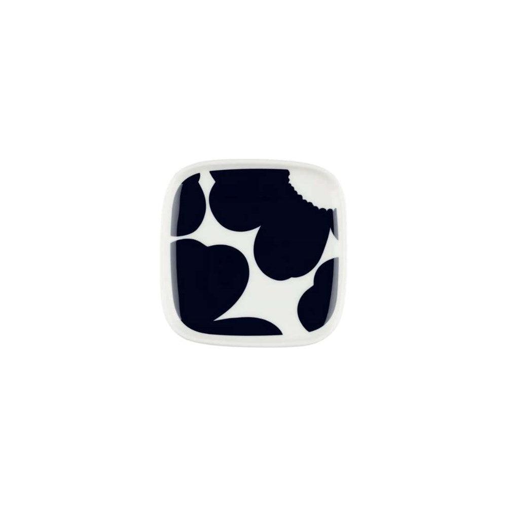 Oiva Iso Unikko Plate 10x10cm in white, dark blue