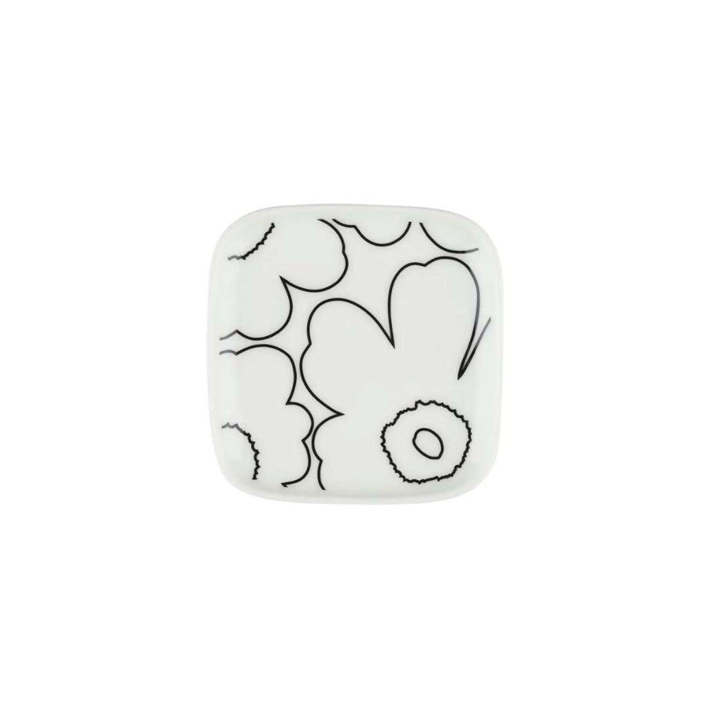 Oiva Piirto Unikko Plate 10x10cm in white, black