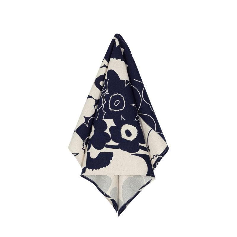 Unikko Kollaasi Tea Towel 43x70cm in linen, dark navy