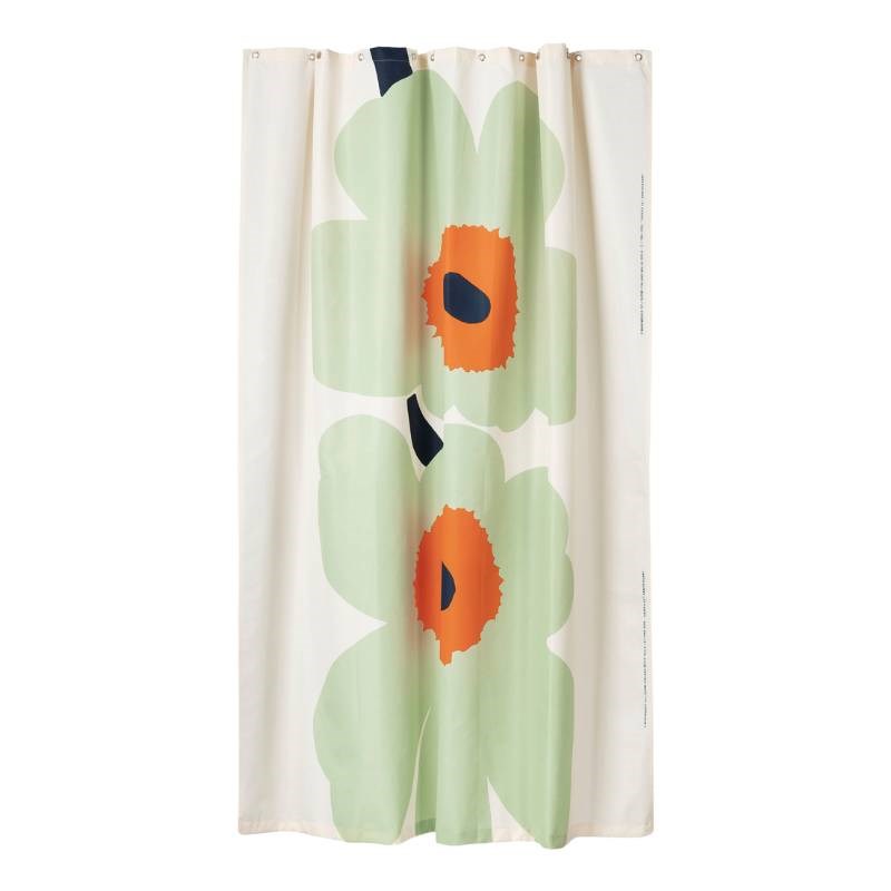 Unikko Shower Curtain 180x200cm in off white, sage, dark blue, orange