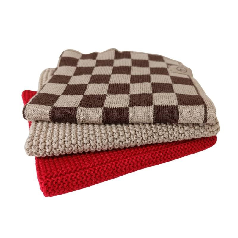 Chocolate Chequer Mixed Cloths - set of 3