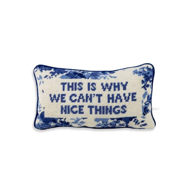 Nice Things Needlepoint Cushion 20x38cm in cream, blue