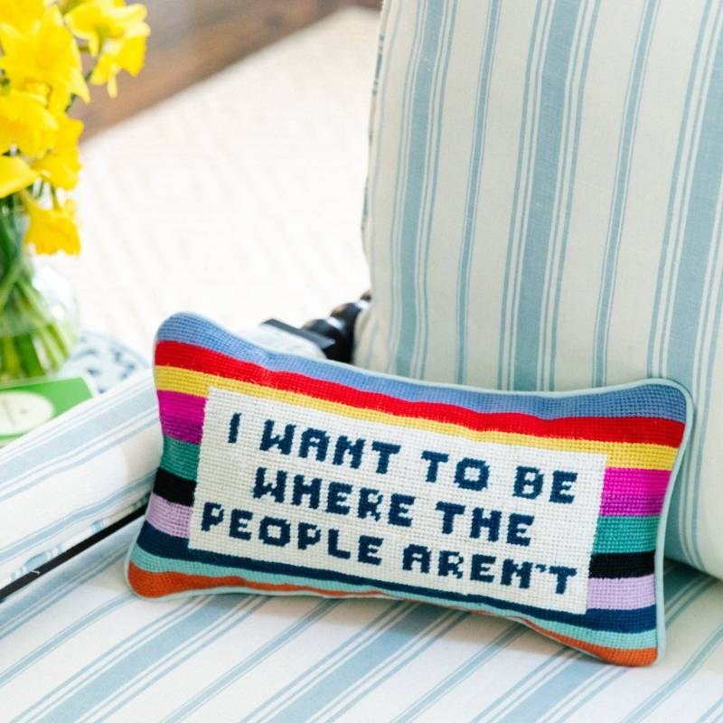 Where The People Aren&#39;t Needlepoint Cushion 20x35cm in multi