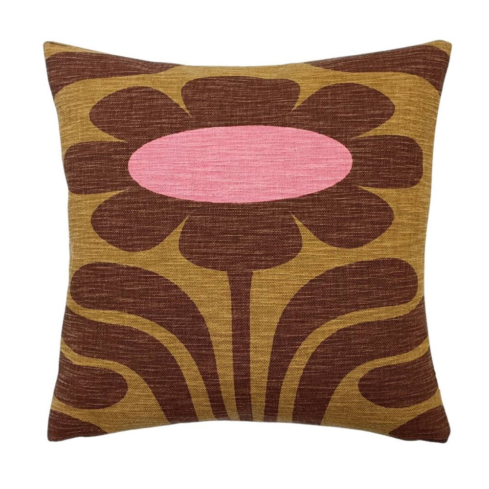 Slub Cotton Climbing Daisy Cushion Cover 50cm in ochre tan