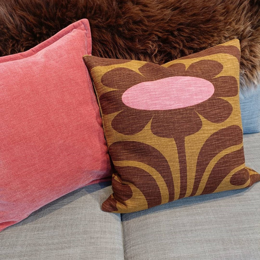 Slub Cotton Climbing Daisy Cushion Cover 50cm in ochre tan