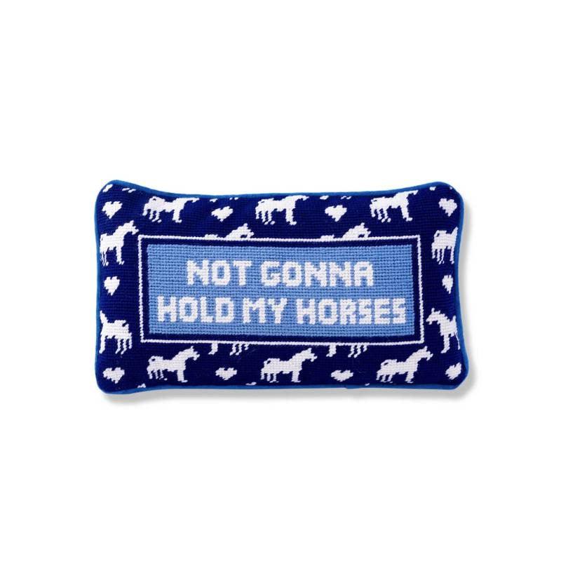 Hold My Horses Needlepoint Cushion 20x35cm in blue, white