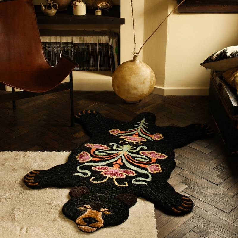 Blooming Black Bear Rug - Large