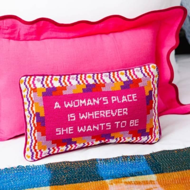 Wherever She Wants Needlepoint Cushion 23x38cm in multicolour