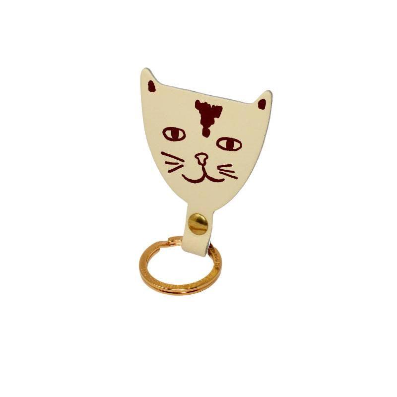 Cat Head Key Fob in cream