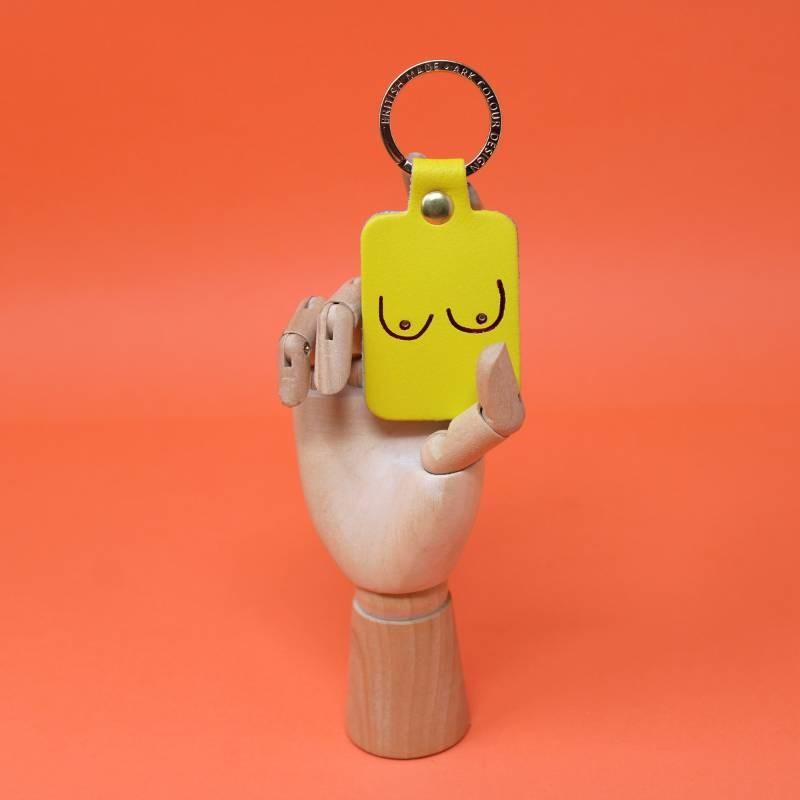 Boobs Key Fob in bright yellow