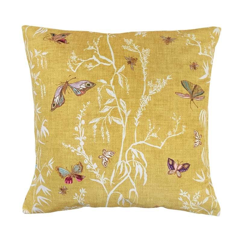 Butterfly Chinoiserie Velvet Cushion Cover 43cm in yellow