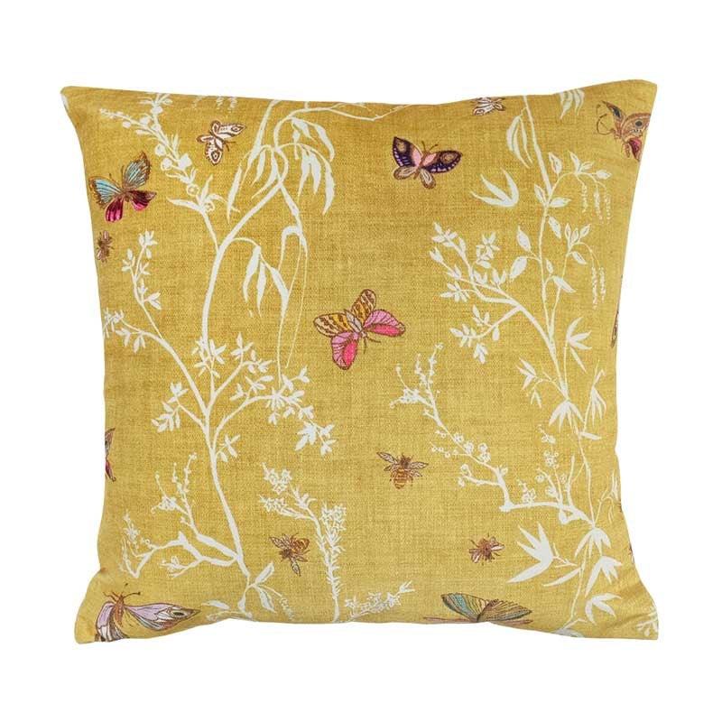 Butterfly Chinoiserie Velvet Cushion Cover 43cm in yellow