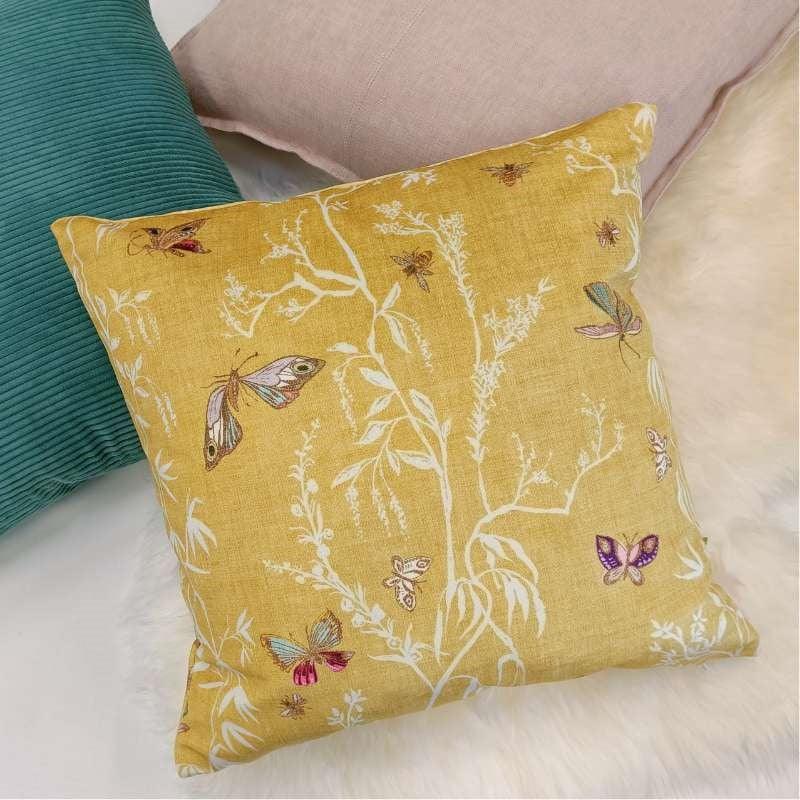 Butterfly Chinoiserie Velvet Cushion Cover 43cm in yellow