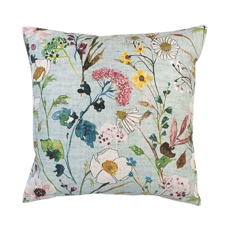 Verdure Floral Cotton Cushion Cover 45cm in mint blue