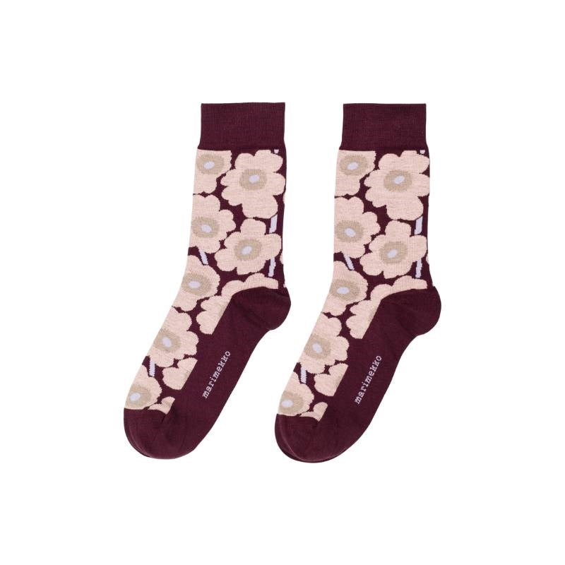 Kirmailla Unikko Socks in wine red, rose, white