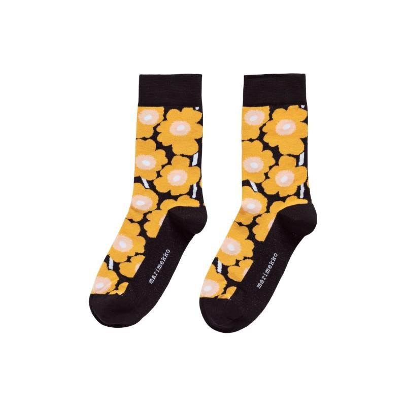 Kirmailla Unikko Socks in black, yellow, peach, white