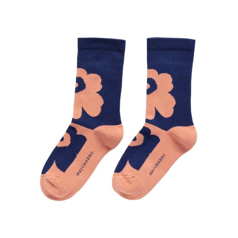 Pirtti Unikko Socks in dark blue, light pink