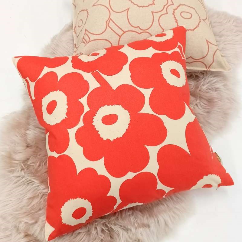 Pieni Unikko Recycled Cotton Cushion Cover 50cm in orange