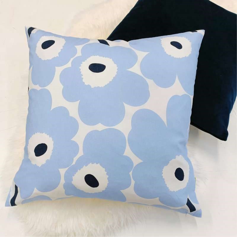 Pieni Unikko Cotton Cushion Cover 50cm in white, light blue, dark blue