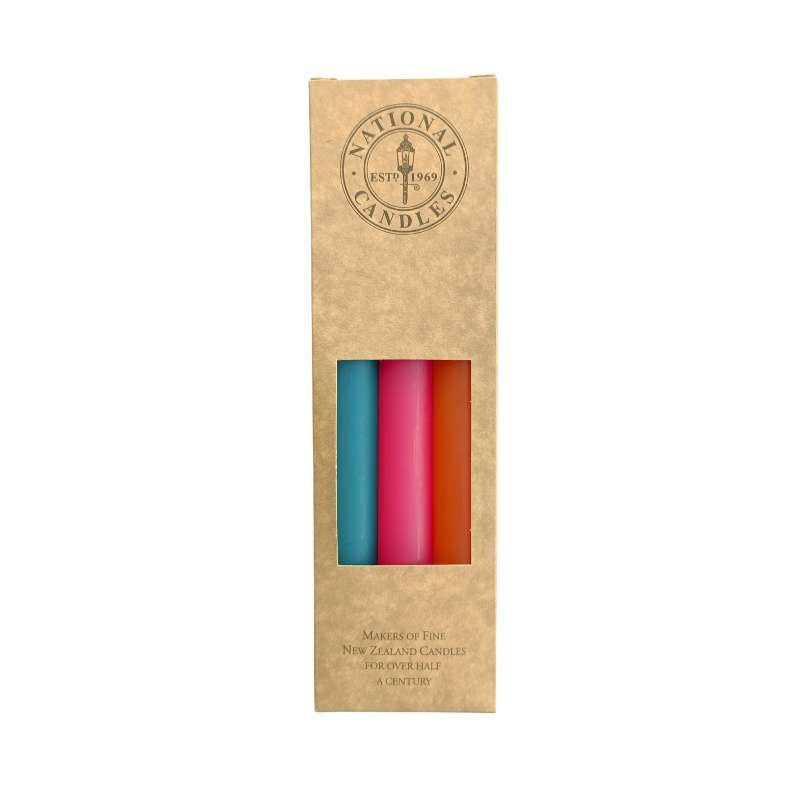 Shagadyllic Taper Candle 240mm set of 6 in turquoise, dark pink, orange