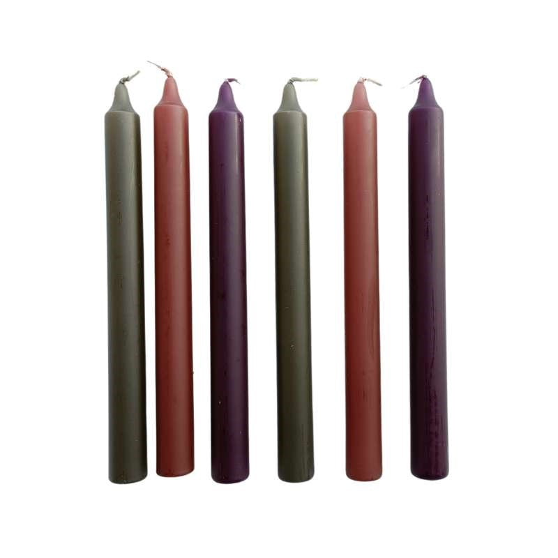 Winter Pudding Taper Candle 240mm  set of 6 in liquorice, chocolate, grape