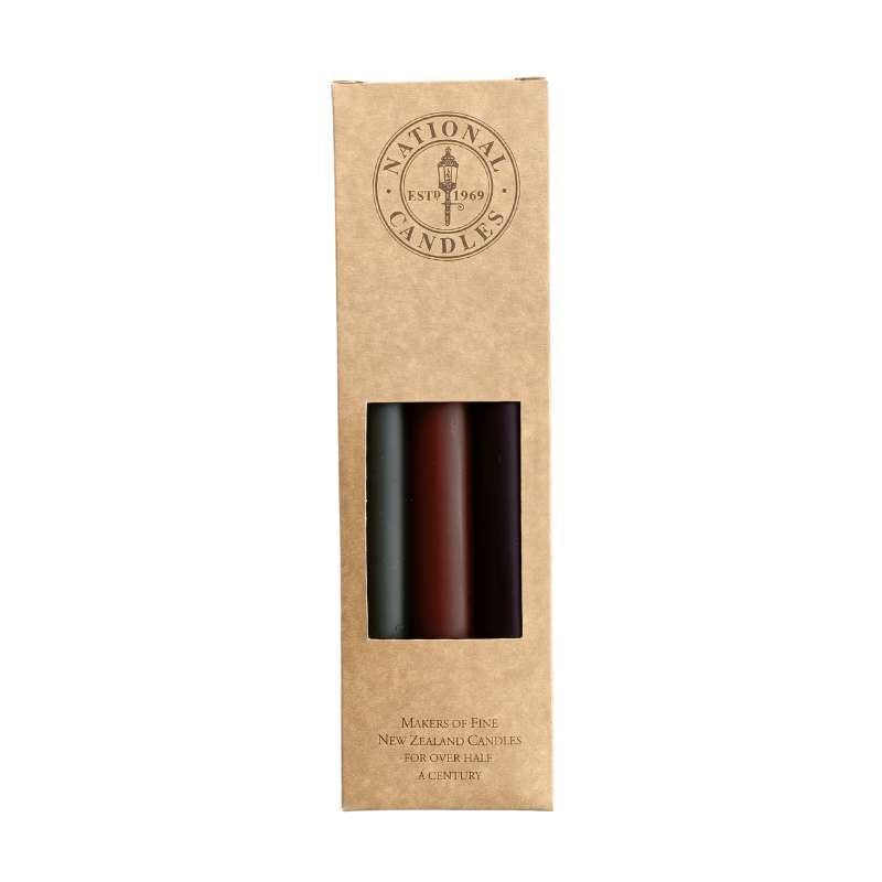 Winter Pudding Taper Candle 240mm  set of 6 in liquorice, chocolate, grape