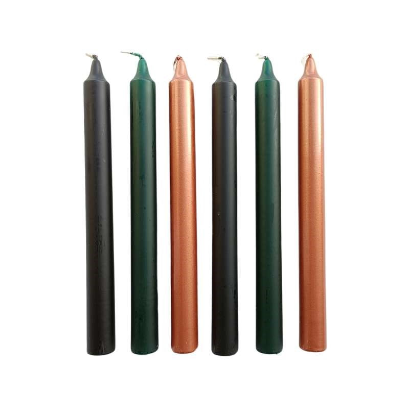 Camp Fire Taper Candle 240mm set of 6 in copper, black, hunter