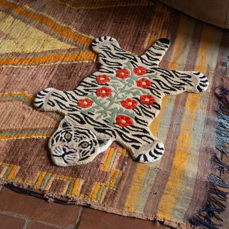 Floral White Tiger Rug - Small