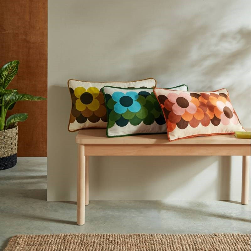 Retro Flower Stripe Cushion Cover 50x30cm in dune