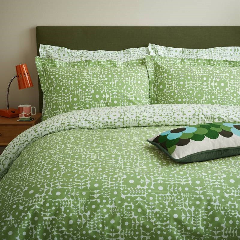 Criss Cross Stem Bedding Set 200x200cm in basil green