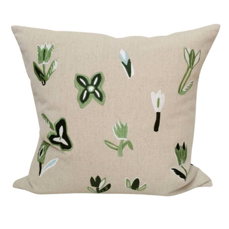 Tulip Embroidered Cushion Cover 48cm in green