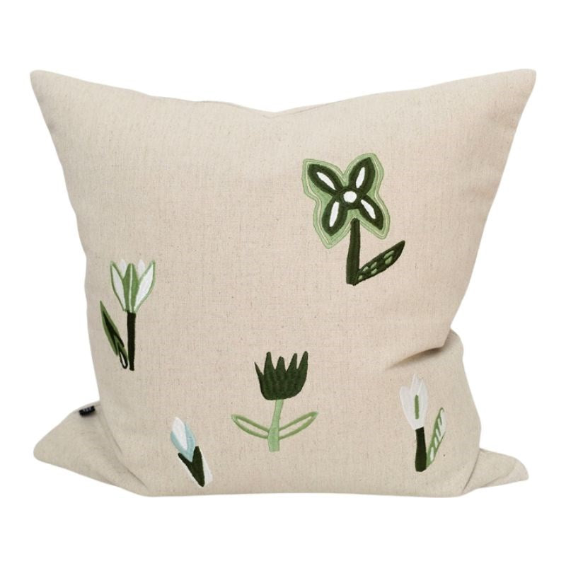 Tulip Embroidered Cushion Cover 48cm in green