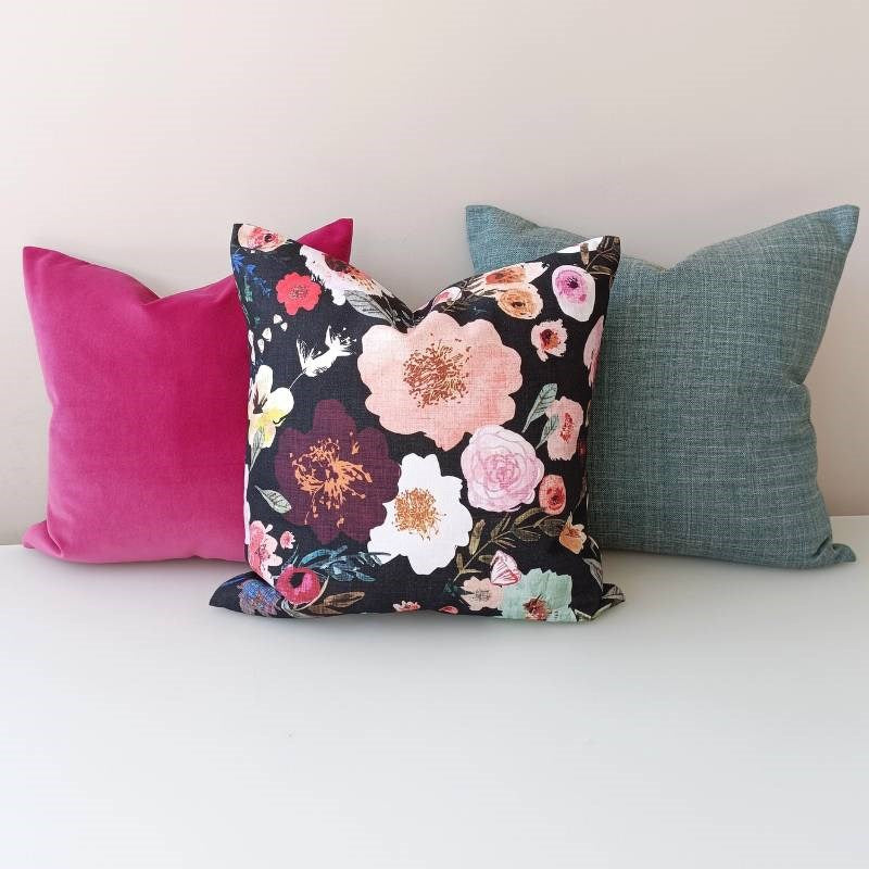 Burst into Bloom Cotton Cushion Cover 45cm in black