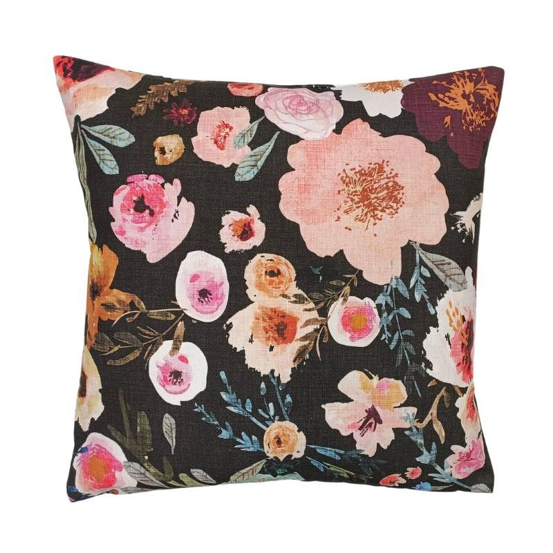 Burst into Bloom Cotton Cushion Cover 45cm in black