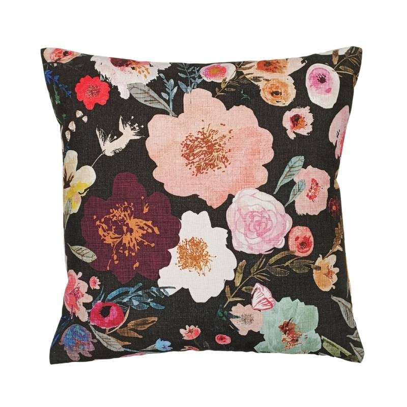 Burst into Bloom Cotton Cushion Cover 45cm in black