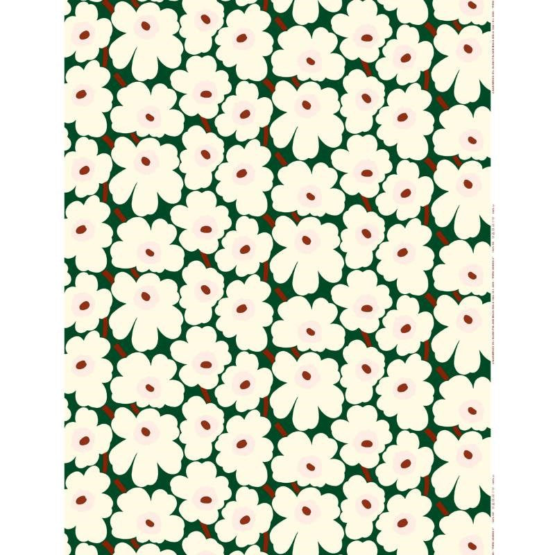 Pieni Unikko Cotton Fabric in dark green, off white, light pink