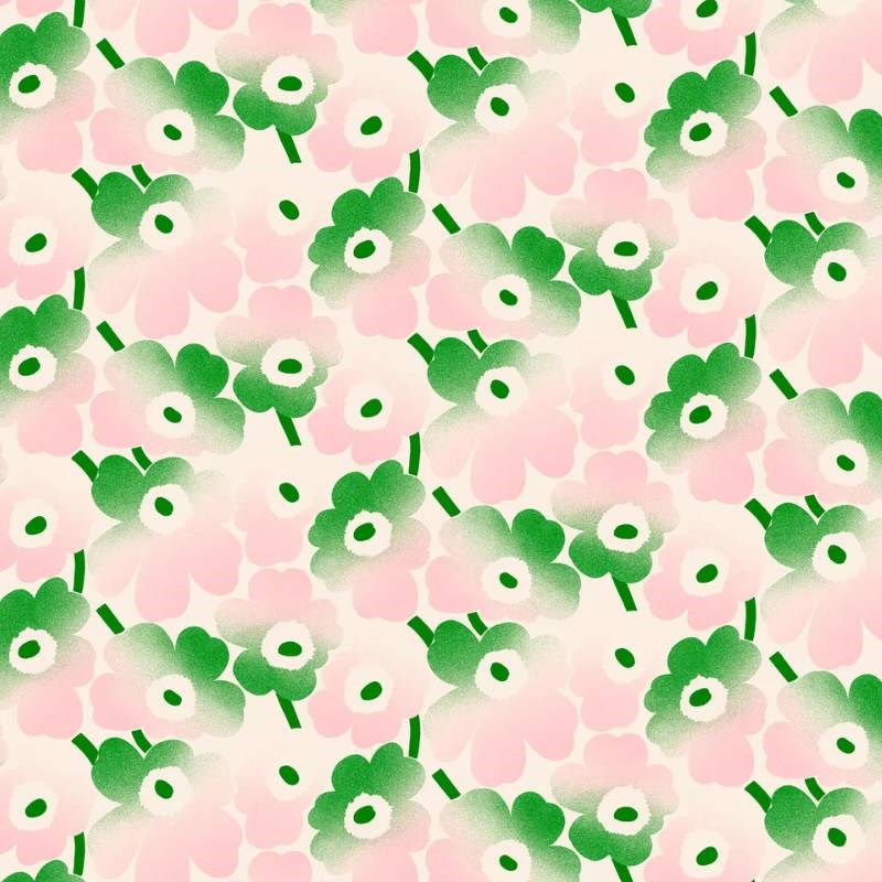 Pieni Unikko Haivahdys Cotton Fabric in off white, light pink, green