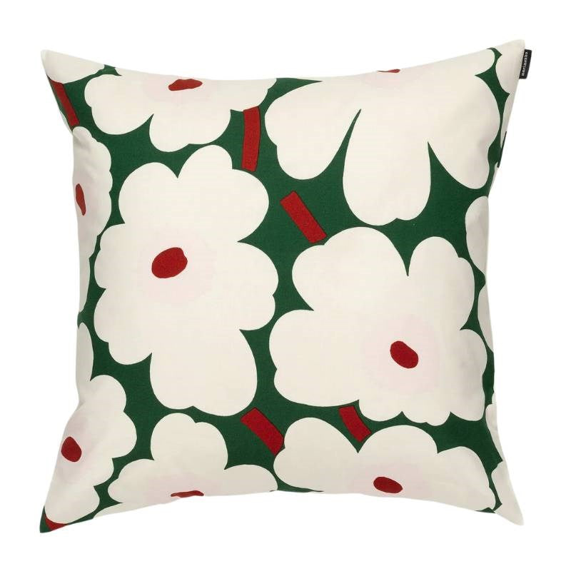 Unikko Cushion Cover 50cm in dark green, off white, light pink