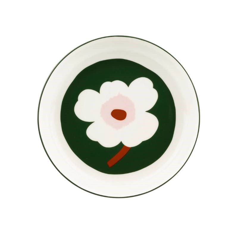 Oiva Unikko Plate 20.5cm in white, dark green, light pink