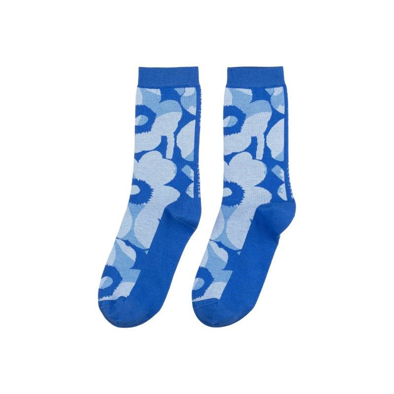 Linjaus Unikko Socks in blue, light blue