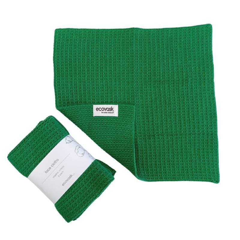 Emerald Organic Knitted Facecloths - Set of 2