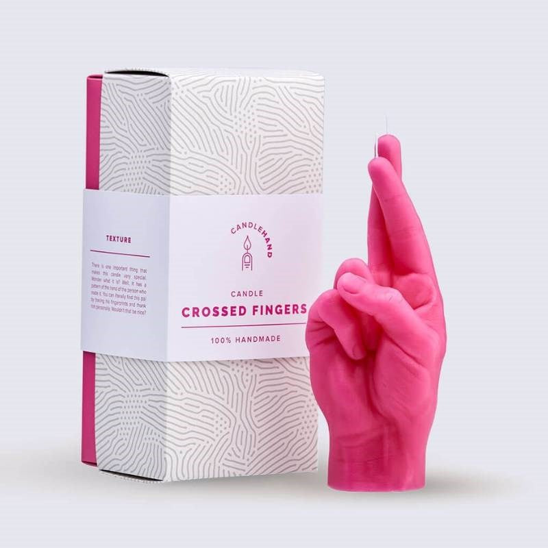 Crossed Fingers Candle Hand in pink