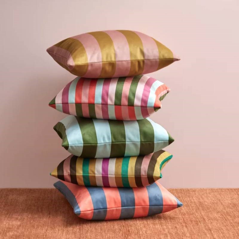 Zeppelin Stripe Velvet Cushion Cover 50cm in oasis