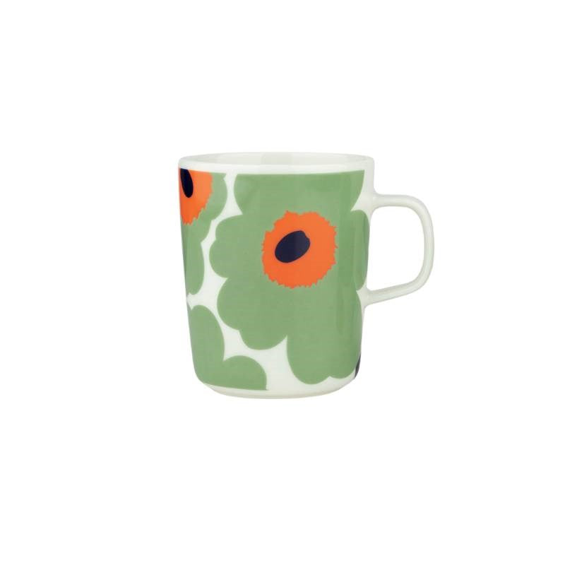 Oiva Unikko Mug 250ml in white, sage, orange, dark blue