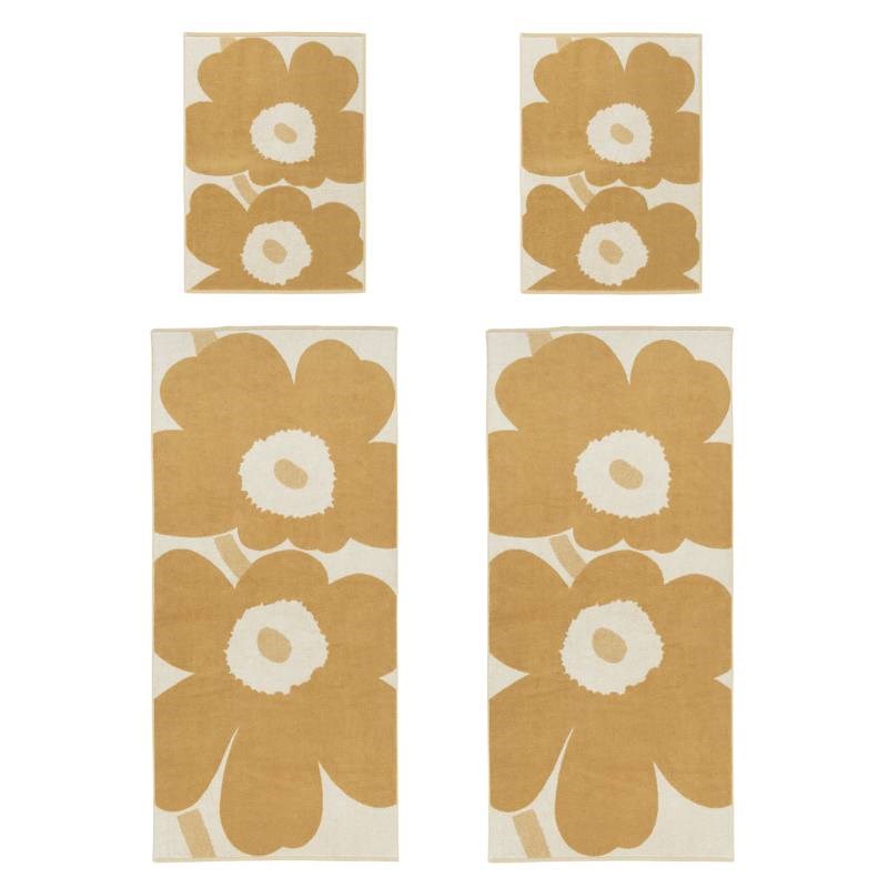 Unikko Towel Set in gold - 2 Bath Towels &amp; 2 Hand Towels