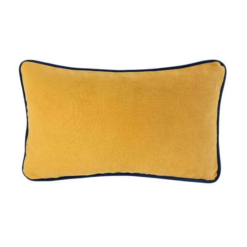 Plush Velvet Cushion Cover 50x30cm in turmeric with indigo piping