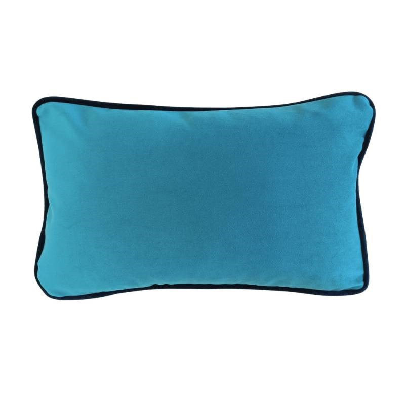Velvet Cushion Cover 50x30cm in teal with indigo piping